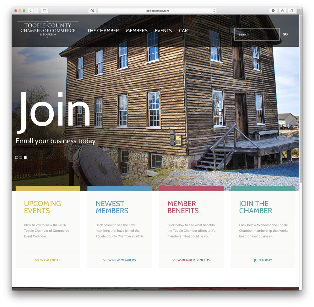New website for Tooele Chamber of Commerce based in Tooele, Utah. Designed new site to be responsive across all devices.