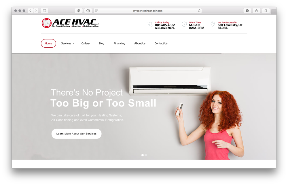 Built new CMS website for Ace HVAC LLC. Included social media integration, beta testing booking software, creating a new vector version of their logo.