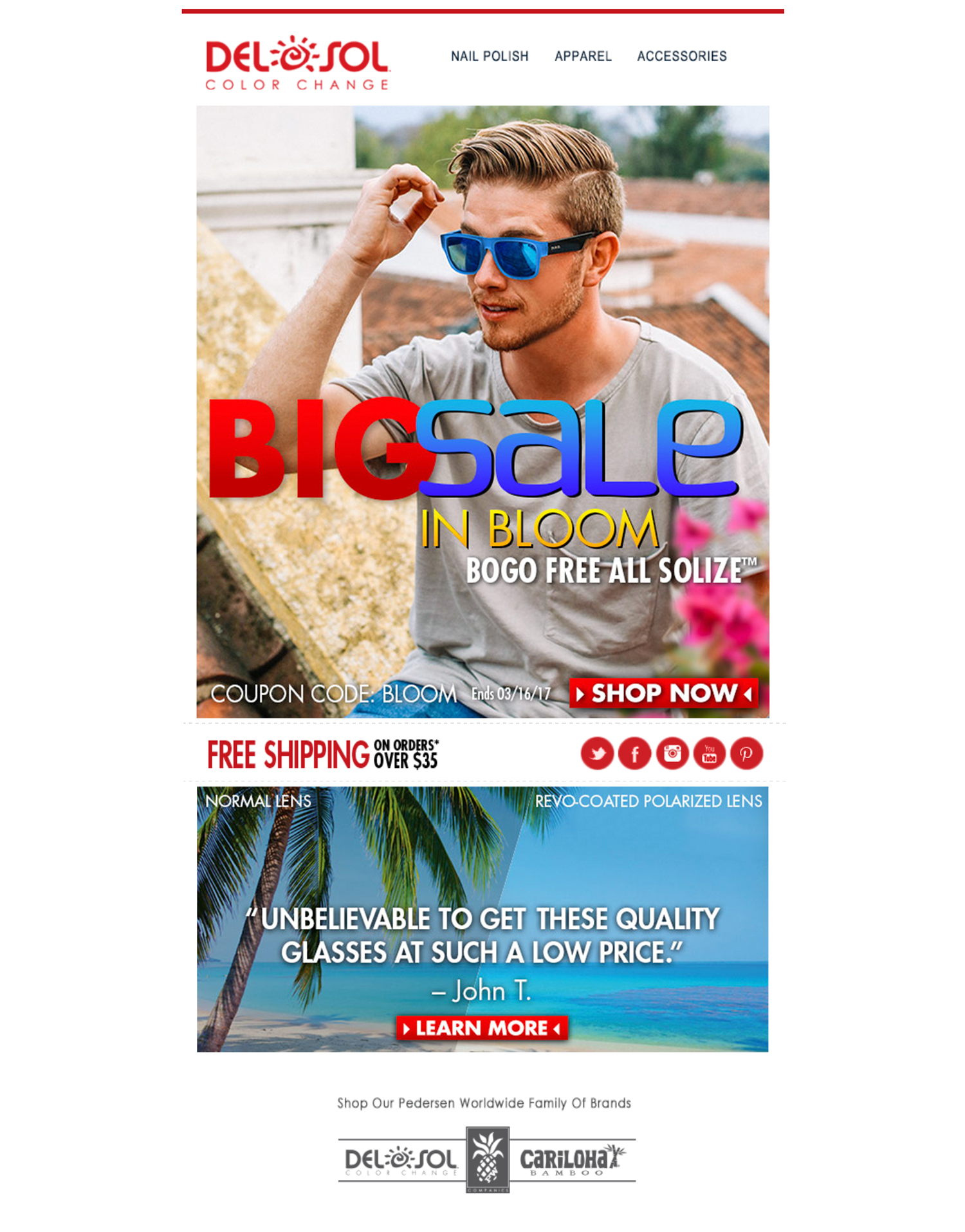 Designed Email Campaign to show off new Solize™ models while tying in with Del Sol's fun in the sun beach brand.