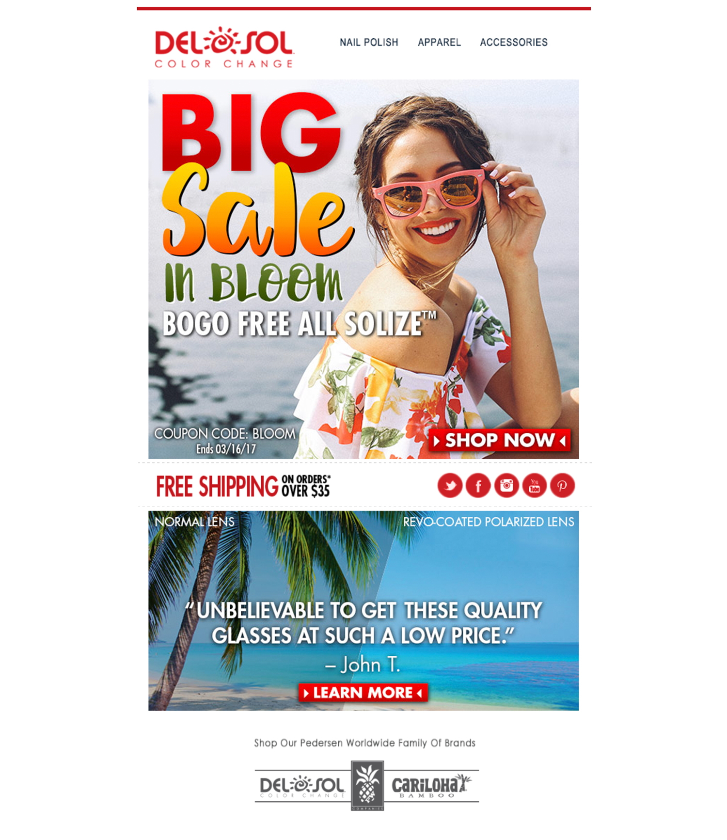 Designed Email Campaign to show off new Solize™ models while tying in with Del Sol's fun in the sun beach brand.