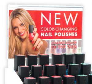 New Point of Purchase graphics advertise NEW Nail Polish colors that change color in the sun.